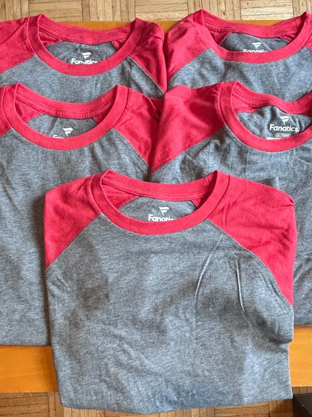 ***5 SHIRTS FOR $25*** Baseball Style Red/Gray T-Shirts by Fanatics - XL
